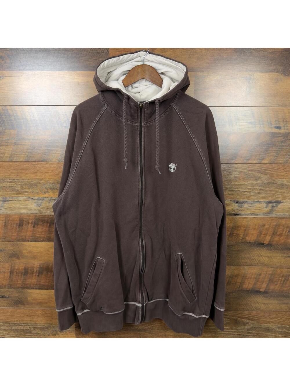 Y2K Timberland Full Zip Graphic Hoodie Men’s XL Brown Oversized